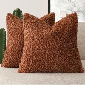 2 Pieces 20x20 Inch Hazel Brown,Faux Fur Throw Pillow Cover Accent Sherpa